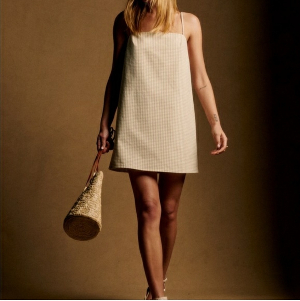 Sezane Josiana Dress Dark Beige And Ecru Gingham - Size 4